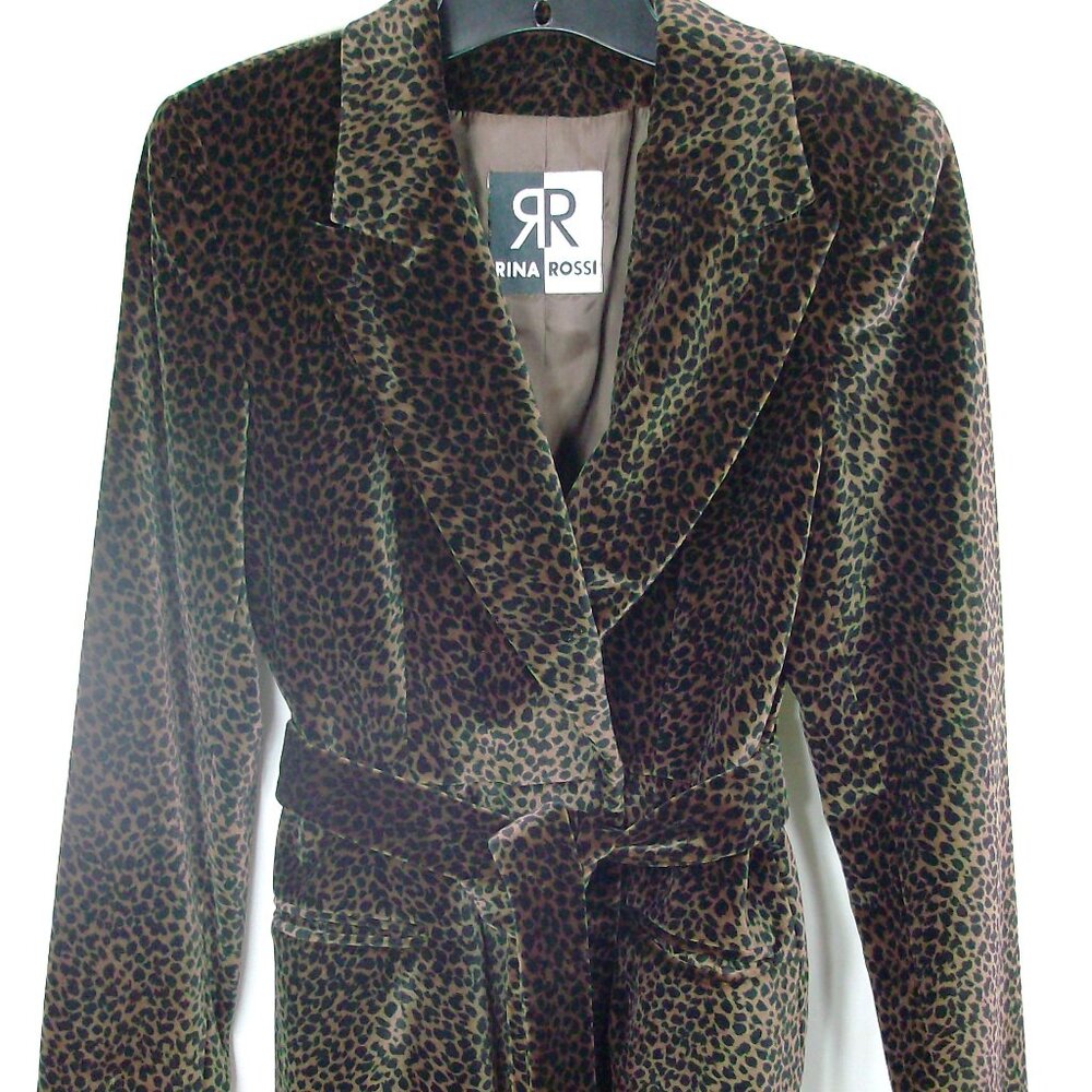 Rina Rossi Velour Blazer w/waist tie Brown/Black Animal print (cheetah) Size 2